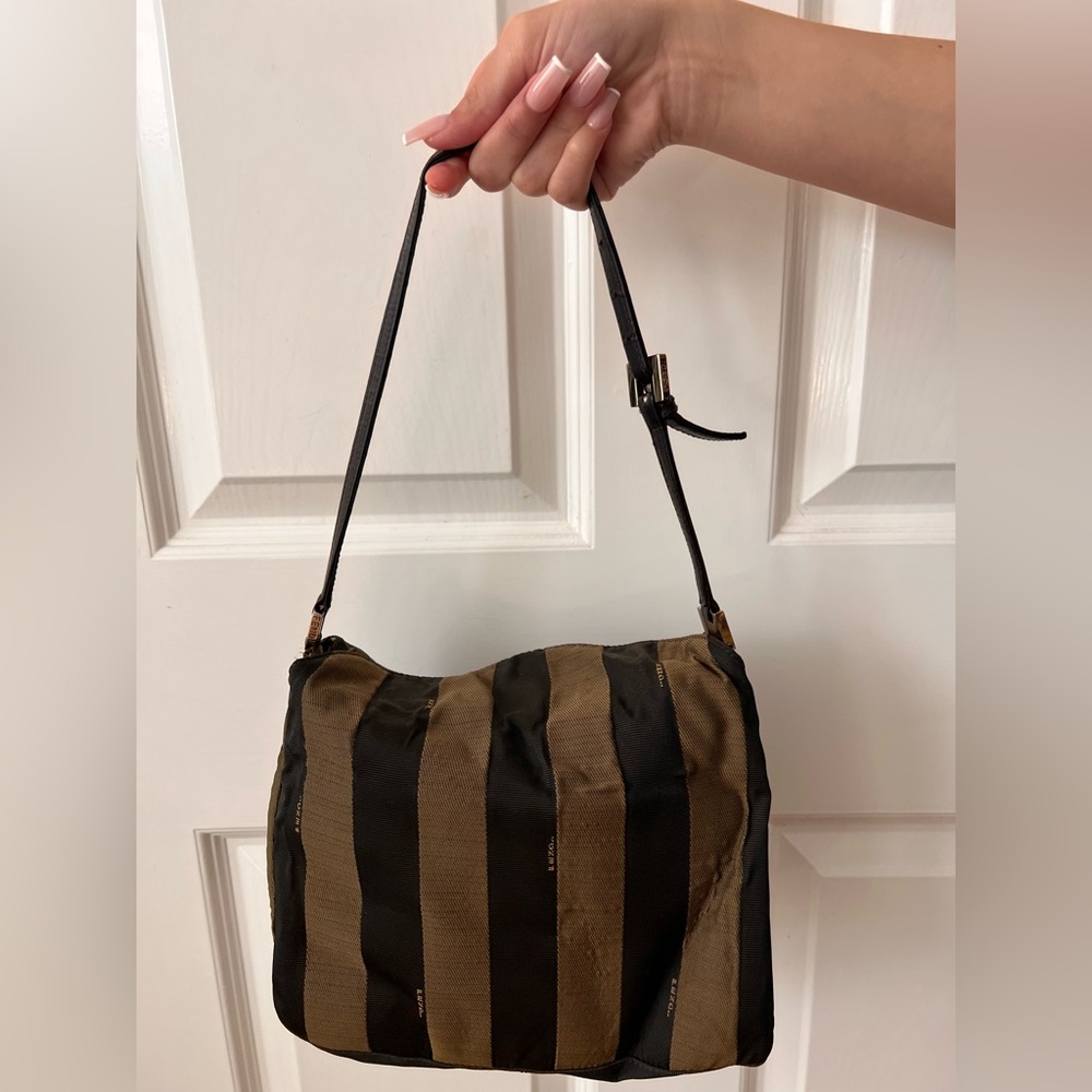 Unique mini Fendi stripped shoulder bag with buckle